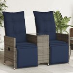 vidaXL Canapé de jardin inclinable 2 places avec Table en résine tressée grise