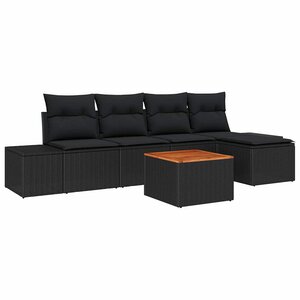vidaXL Ensemble de canapé de jardin avec coussin 6 Pièces Noir Poly rotin