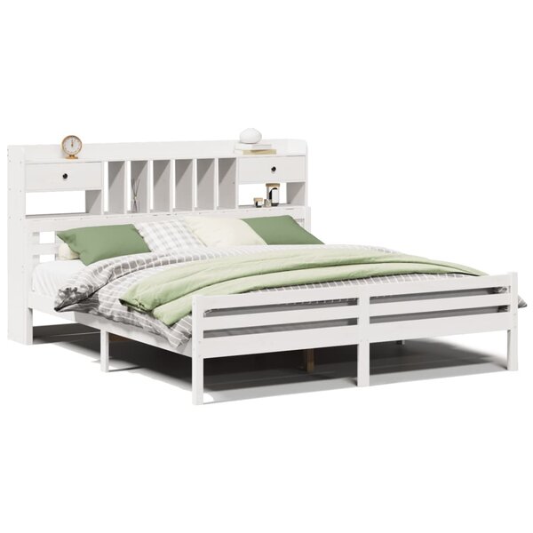 vidaXL Lit bibliothèque sans matelas blanc 180x200 cm bois pin massif