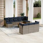 vidaXL Salon de jardin 11 Pièces avec coussins gris résine tressée