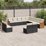 vidaXL Salon de jardin avec coussins 13 Pièces noir résine tressée