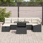 vidaXL Ensemble de canapé de jardin avec coussin 8 Pièces Noir Poly rotin