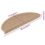 vidaXL Tapis d'escalier autocollants 15 Pièces 65x21x4 cm Sable