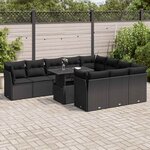 vidaXL Salon de jardin 11 Pièces avec coussins noir résine tressée