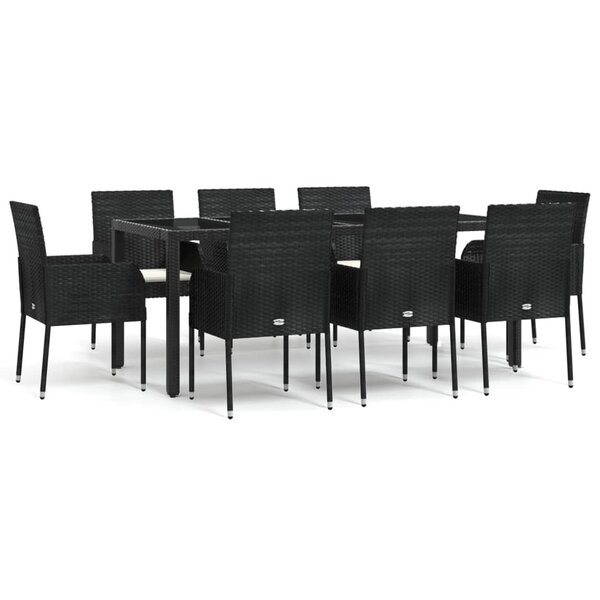 vidaXL Ensemble à manger jardin 9Pièces et coussins noir résine tressée