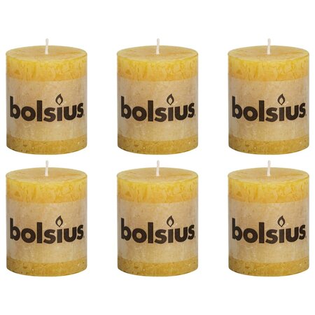 Bolsius bougies pilier rustiques 6 pièces 80 x 68 mm jaune ocre