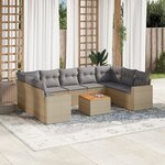 vidaXL Salon de jardin et coussins 10 Pièces mélange beige résine tressée