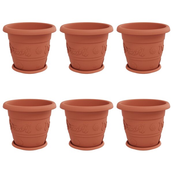 vidaXL Pots de plantes 6 Pièces Rouge brique Ø 34 x 28 cm Plastique