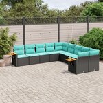 vidaXL Salon de jardin 10 Pièces avec coussins noir résine tressée