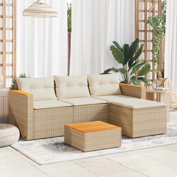 Salon de jardin avec coussins 10 pcs beige résine tressée