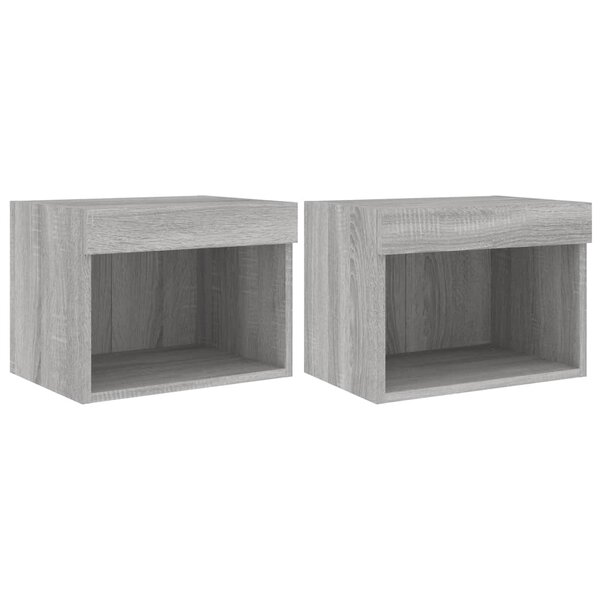 vidaXL Tables de chevet murales avec lumières LED 2 Pièces sonoma gris