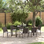 Set de salle à manger de jardin 7 pièces avec coussins en rotin poly marron