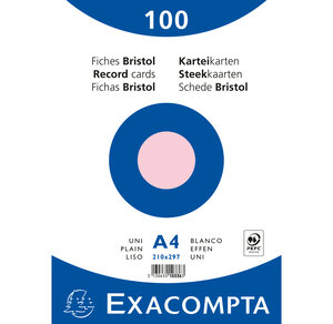 Paquet de 100 Fiches bristol rose 210x297 s/film NP x 10 EXACOMPTA