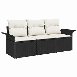 vidaXL Ensemble de canapé de jardin avec coussin 3 Pièces Noir Poly rotin