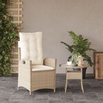 vidaXL Chaise inclinable de jardin avec coussins beige résine tressée