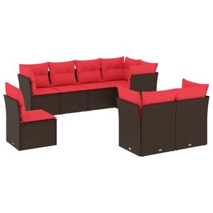 vidaXL Salon de jardin 8 Pièces avec coussins marron résine tressée