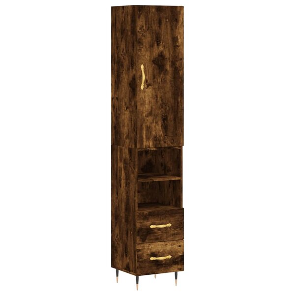 vidaXL Buffet haut Chêne fumé 34 5x34x180 cm Bois d'ingénierie