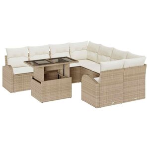 vidaXL Ensemble de canapé de jardin 9 Pièces Beige polyrotin