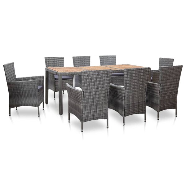vidaXL Ensemble à manger d'extérieur 9Pièces coussins Résine tressée Gris