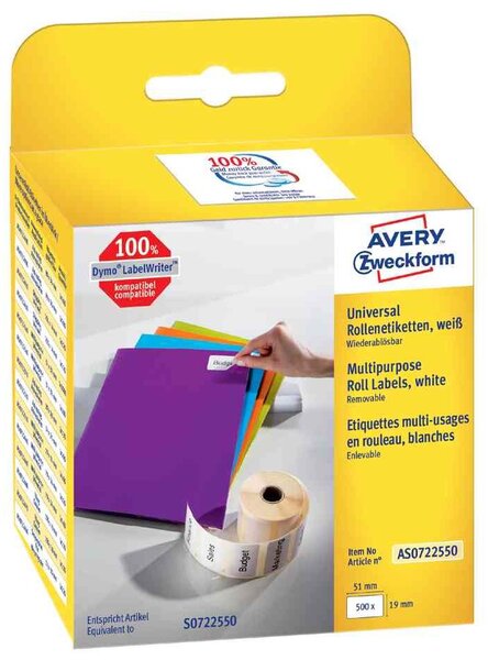 Rouleau d’étiquettes thermique 19 x 51 mm, blanches avery zweckform