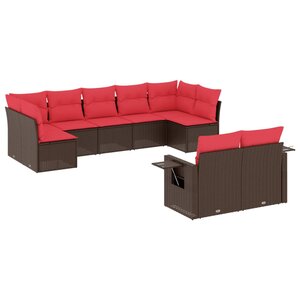vidaXL Salon de jardin avec coussins 9 Pièces marron résine tressée