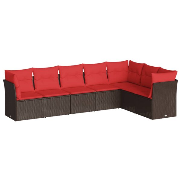 vidaXL Salon de jardin avec coussins 7 Pièces marron résine tressée