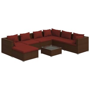 Salon de jardin meuble d'extérieur ensemble de mobilier 8 pièces avec coussins résine tressée marron 02_0017712