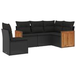 vidaXL Salon de jardin 5 Pièces avec coussins noir résine tressée