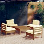 vidaXL Salon de jardin 5 Pièces avec coussins crème bois de pin