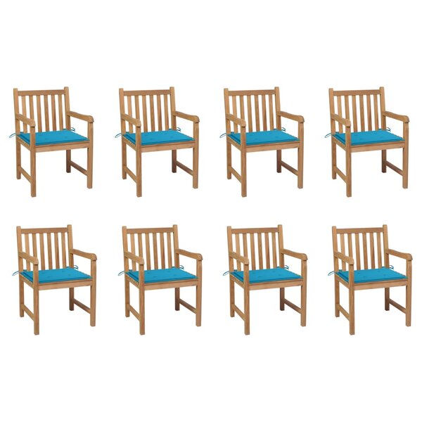 vidaXL Chaises de jardin lot de 8 avec coussins bleu Bois teck massif