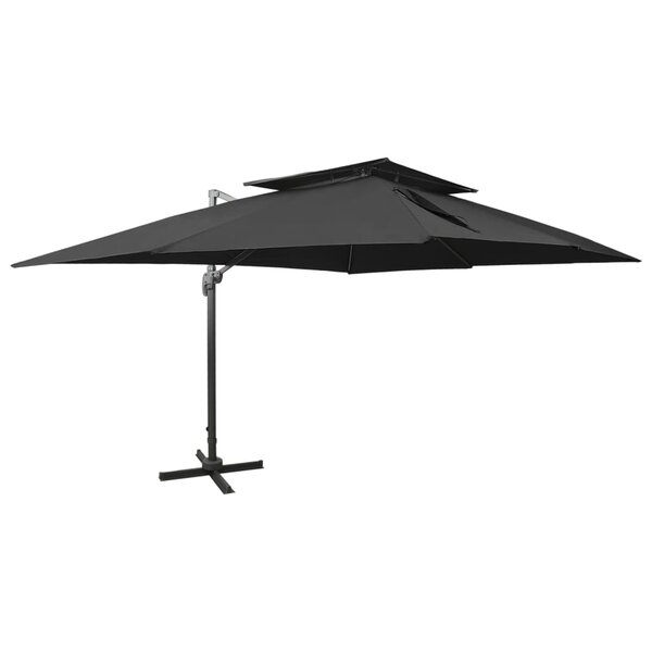 vidaXL Parasol déporté à double toit Noir 400x300 cm