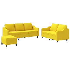 vidaXL Ensemble de canapés 3 Pièces avec coussins Jaune clair Tissu