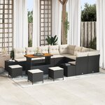 Ensemble de Canapés de Jardin 13 Pièces avec Coussins Noir Poly Rattan Acacia