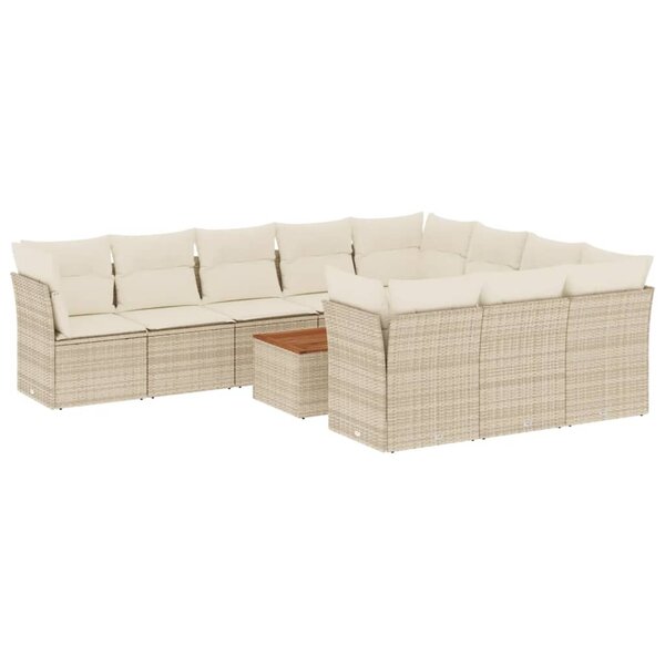 vidaXL Salon de jardin 11 Pièces avec coussins beige résine tressée