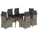 vidaXL Ensemble à manger de jardin et coussins 7 Pièces gris rotin
