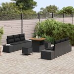 vidaXL Ensemble de canapé de jardin avec coussin 9 Pièces Noir Poly rotin