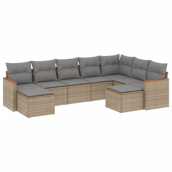 vidaXL Salon de jardin avec coussins 9Pièces mélange beige résine tressée