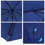 Parasol en métal rond polyester 180g/m² manivelle inclinable Ø 3 x 2 45 m bleu