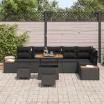 vidaXL Ensemble de canapé de jardin avec coussin 9 Pièces Noir Poly rotin