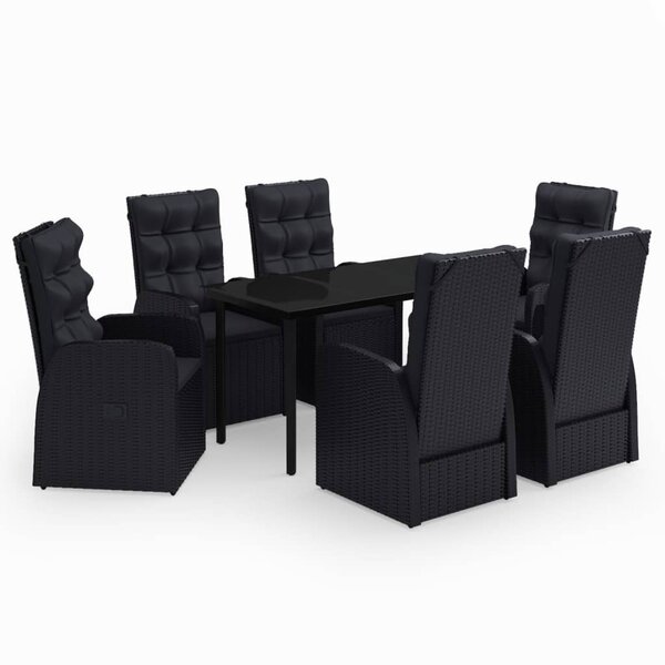 vidaXL Ensemble à manger de jardin avec coussins 7 Pièces Noir
