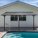 Pergola rigide alu. polycarbonate dim. 4 35L x 3l x 2 7H m pavillon de jardin adossable gris