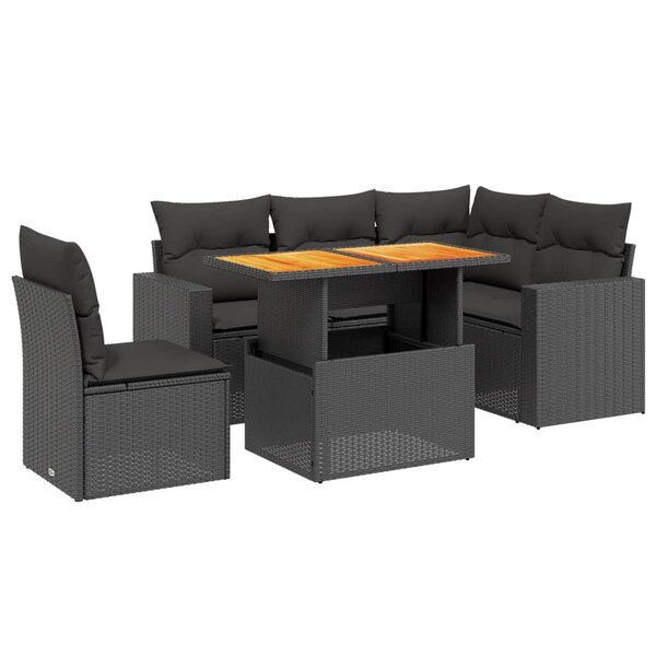 vidaXL Salon de jardin 6 Pièces avec coussins noir résine tressée