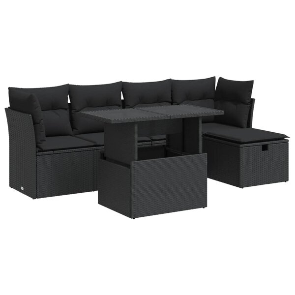 vidaXL Salon de jardin 6 Pièces avec coussins noir résine tressée