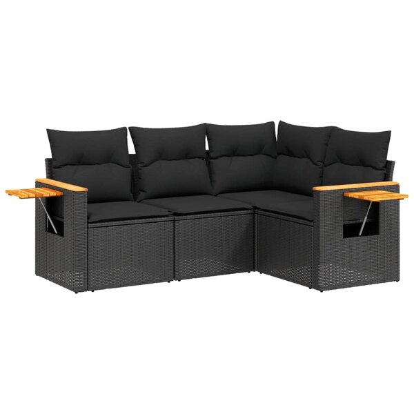 vidaXL Salon de jardin 4 Pièces avec coussins noir résine tressée