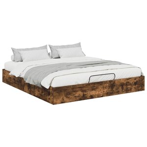 vidaXL Cadre de lit ottoman avec stockage Chêne fumé 193 x 120 x 25 cm