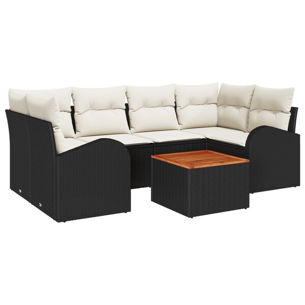 vidaXL Ensemble de canapé de jardin 7 pièces avec coussins noir polyrotin acacia