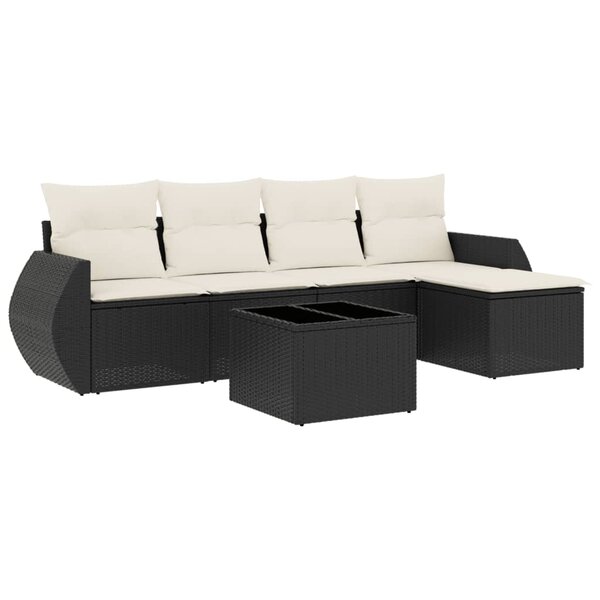 vidaXL Salon de jardin 6 Pièces avec coussins noir résine tressée
