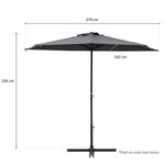 Demi Parasol de balcon 270 cm - Pied non inclus - Structure acier et toile polyester 180g/m2 - Gris