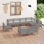 vidaXL Salon de jardin 9 Pièces Bois de pin massif Gris