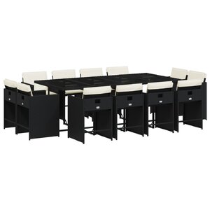 vidaXL Ensemble à manger de jardin 13 Pièces coussins noir résine tressée